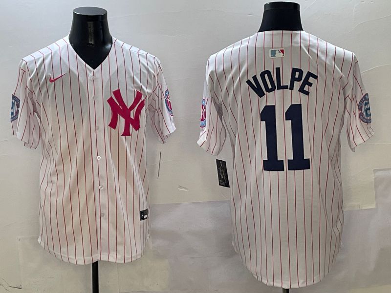 Men New York Yankees #11 Volpe White Stripe Jointly Name Nike 2025 MLB Jersey style 1->new york yankees->MLB Jersey